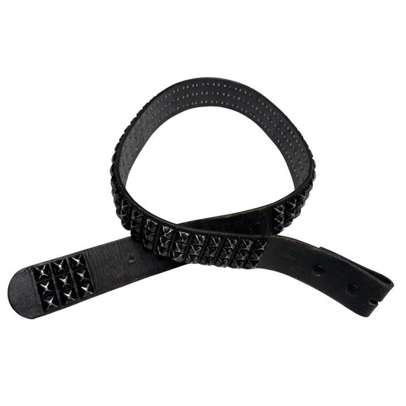 Classic Rocker Triple Pyramid Studded Black Leather Belt Size 34" Unisex Punk - Picture 1 of 8